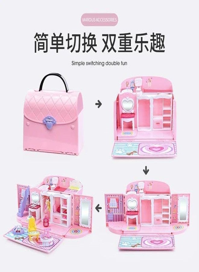 RABJET Kids Dollhouse Playset Portable Dollhouse Toy Girls Pretend Playhouse with Furniture & Figures 2 in 1 Playhouse Set Birthday Gifts for Age 3-6 Year Old Kindergarten Toddlers Preschoolers - Image 2